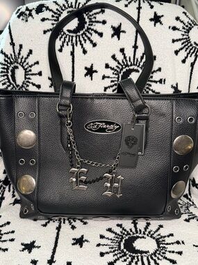 BRAND NEW Ed Hardy Grunge Gothic Rock Oversized Tote Bag with Charms